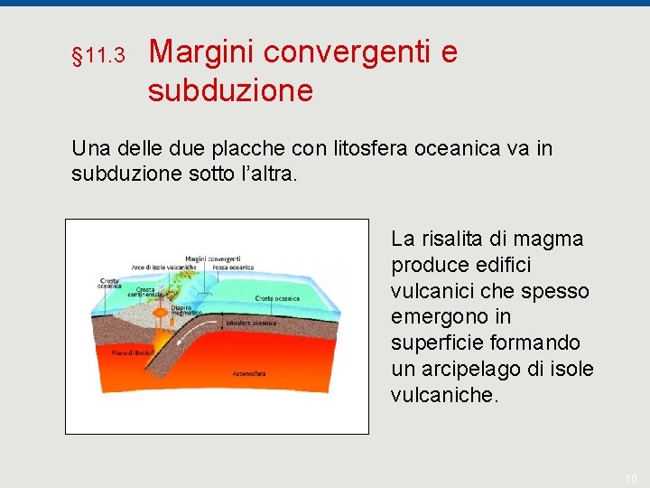 § 11. 3 Margini convergenti e subduzione Una delle due placche con litosfera oceanica