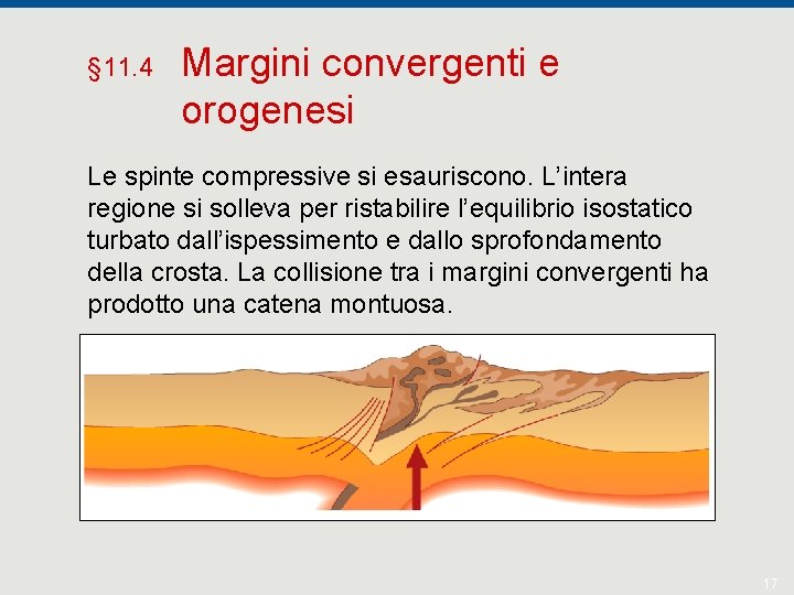 § 11. 4 Margini convergenti e orogenesi Le spinte compressive si esauriscono. L’intera regione