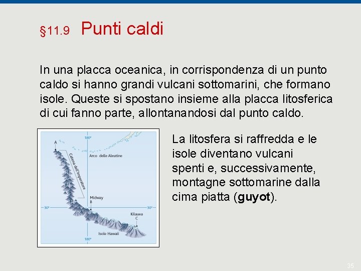 § 11. 9 Punti caldi In una placca oceanica, in corrispondenza di un punto