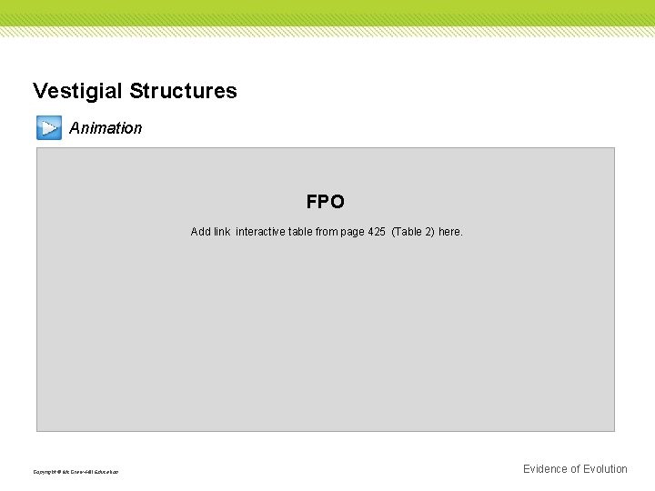 Vestigial Structures Animation FPO Add link interactive table from page 425 (Table 2) here.
