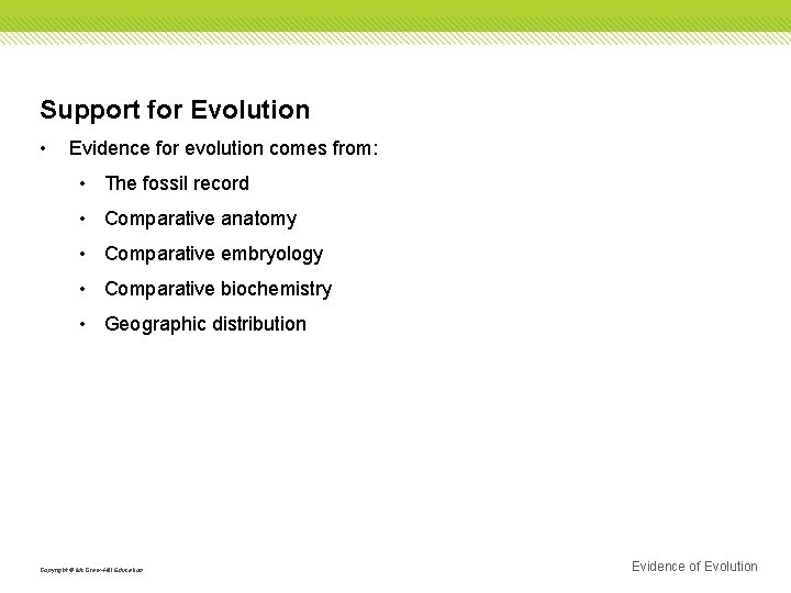 Support for Evolution • Evidence for evolution comes from: • The fossil record •