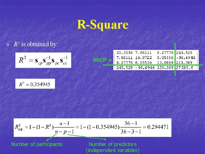 R-Square n R 2 is obtained by: SSCP = Number of participants Number of