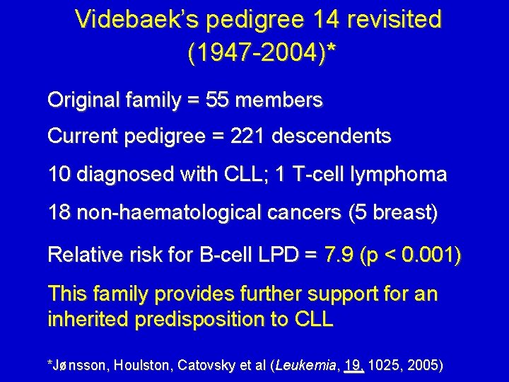 Videbaek’s pedigree 14 revisited (1947 -2004)* Original family = 55 members Current pedigree =