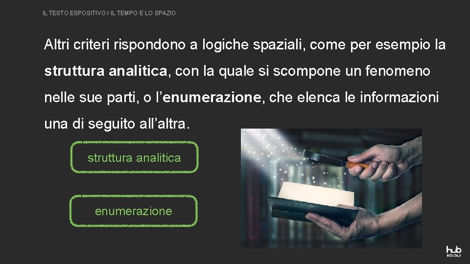 IL TESTO ESPOSITIVO / IL TEMPO E LO SPAZIO Altri criteri rispondono a logiche