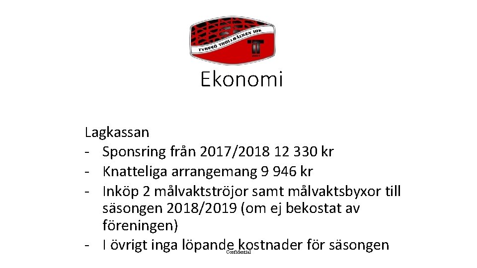 Ekonomi Lagkassan - Sponsring från 2017/2018 12 330 kr - Knatteliga arrangemang 9 946