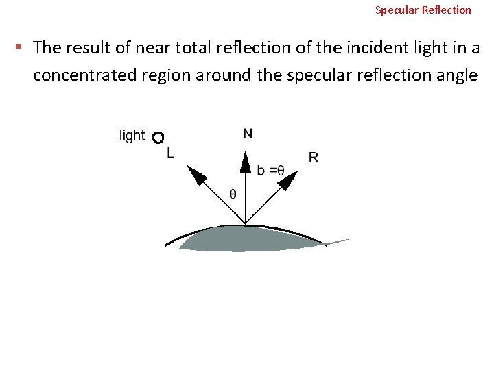 Specular Reflection § The result of near total reflection of the incident light in