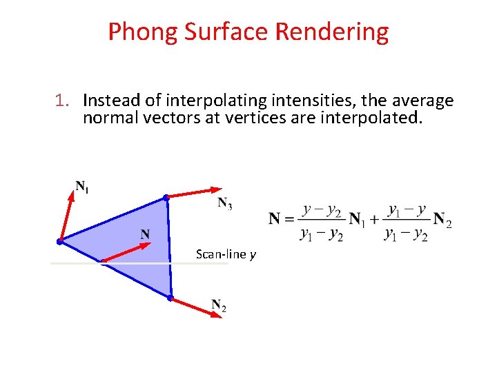 Phong Surface Rendering 1. Instead of interpolating intensities, the average normal vectors at vertices