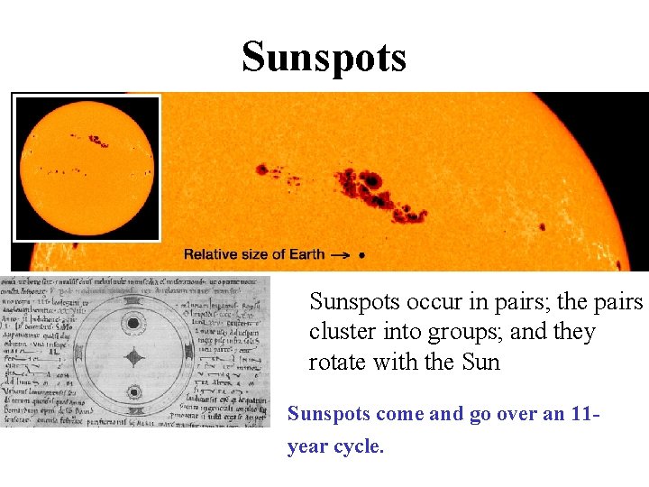 Sunspots occur in pairs; the pairs cluster into groups; and they rotate with the