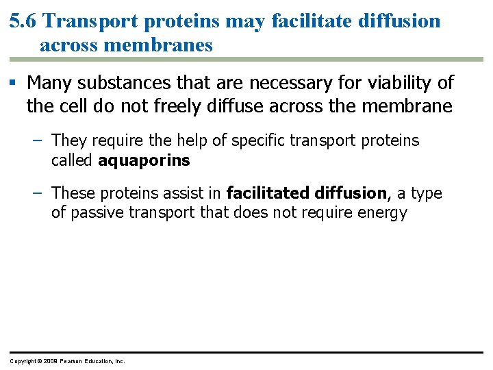 5. 6 Transport proteins may facilitate diffusion across membranes § Many substances that are
