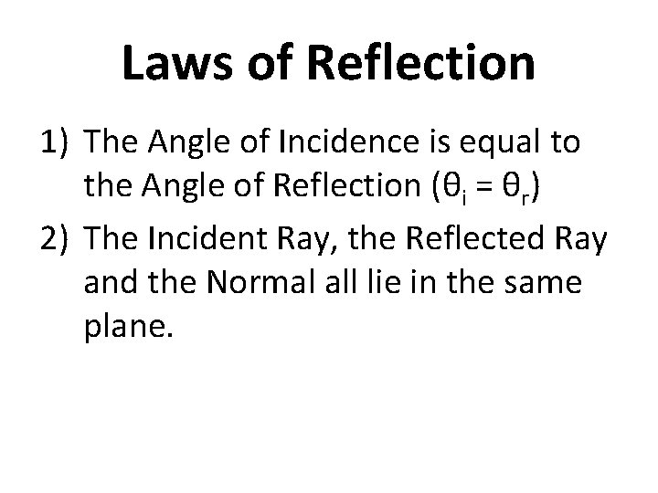 Laws of Reflection 1) The Angle of Incidence is equal to the Angle of