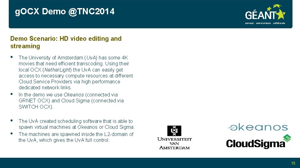 g. OCX Demo @TNC 2014 connect • communicate • collaborate Demo Scenario: HD video