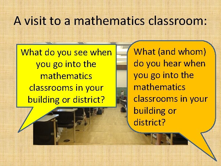 A visit to a mathematics classroom: What do you see when you go into