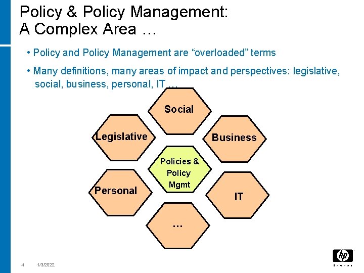 Policy & Policy Management: A Complex Area … • Policy and Policy Management are