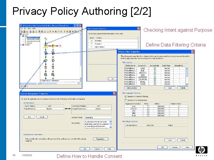 Privacy Policy Authoring [2/2] Checking Intent against Purpose Define Data Filtering Criteria 43 1/3/2022