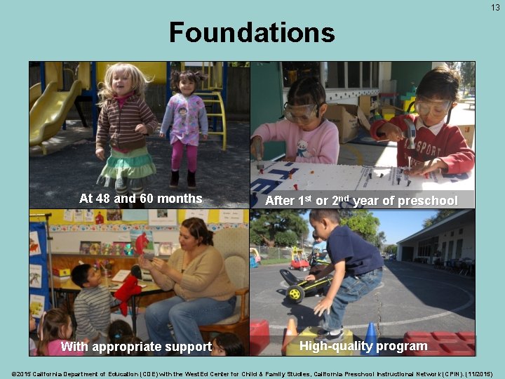13 Foundations At 48 and 60 months With appropriate support After 1 st or