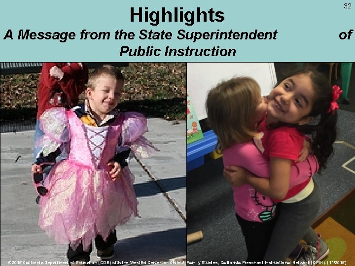 Highlights A Message from the State Superintendent Public Instruction 32 of © 2015 California