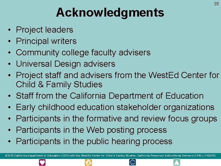 Acknowledgments • • • 35 Project leaders Principal writers Community college faculty advisers Universal