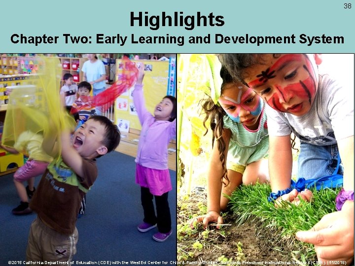 Highlights 38 Chapter Two: Early Learning and Development System © 2015 California Department of