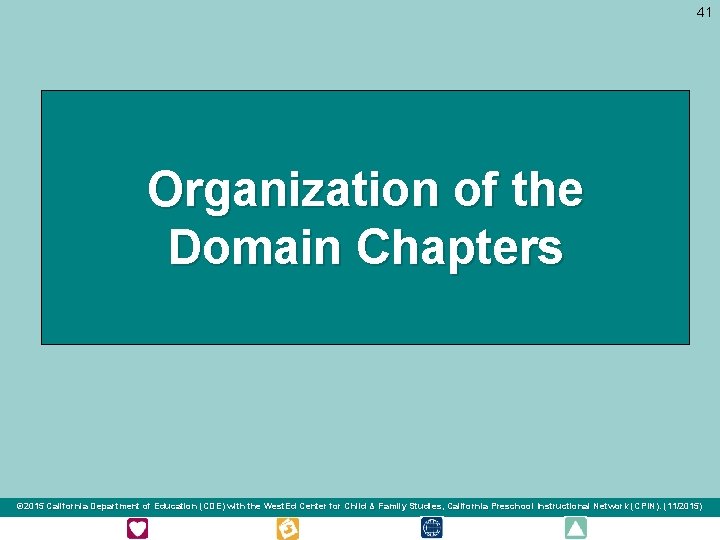 41 Organization of the Domain Chapters © 2015 California Department of Education (CDE) with