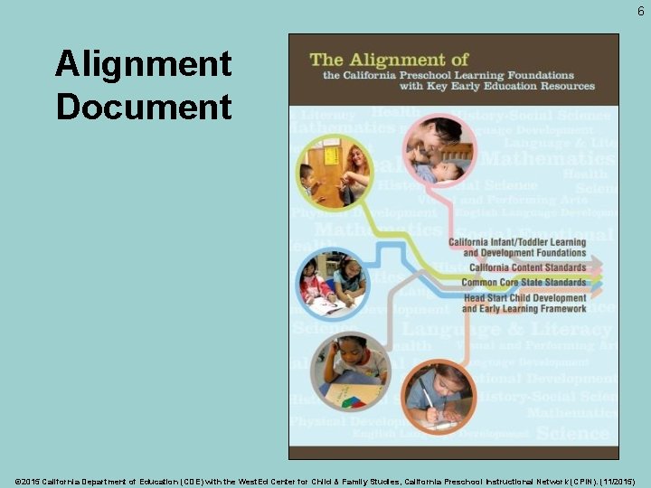 6 Alignment Document © 2015 California Department of Education (CDE) with the West. Ed