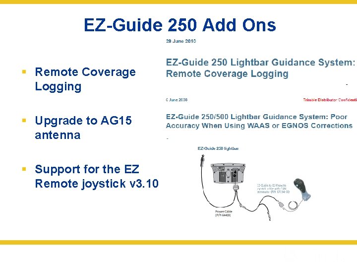 EZ-Guide 250 Add Ons § Remote Coverage Logging § Upgrade to AG 15 antenna