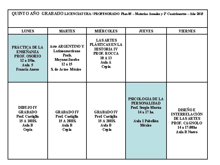 QUINTO AÑO GRABADO LICENCIATURA / PROFESORADO LUNES PRÁCTICA DE LA ENSEÑANZA PROF. OSORIO 12