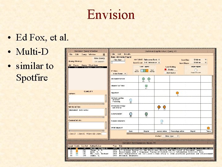 Envision • Ed Fox, et al. • Multi-D • similar to Spotfire 