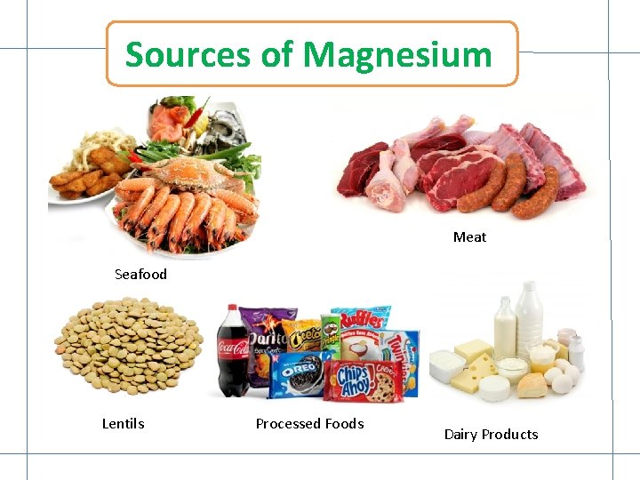 Sources of Magnesium Meat Seafood Lentils Processed Foods Dairy Products 