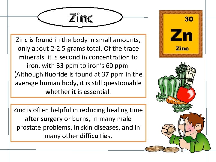 Zinc is found in the body in small amounts, only about 2 -2. 5