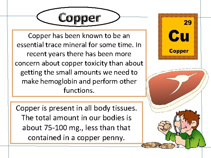 Copper has been known to be an essential trace mineral for some time. In