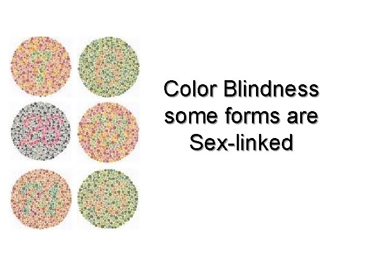 Color Blindness some forms are Sex-linked 