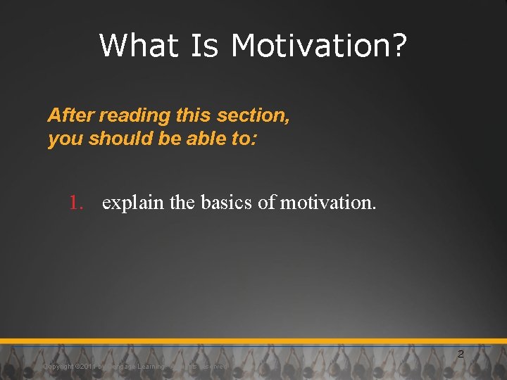 What Is Motivation? After reading this section, you should be able to: 1. explain