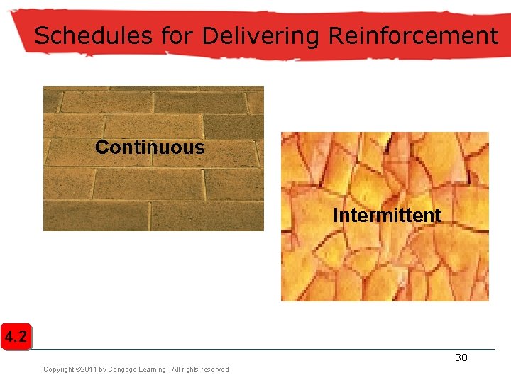 Schedules for Delivering Reinforcement Continuous Intermittent 4. 2 38 Copyright © 2011 by Cengage