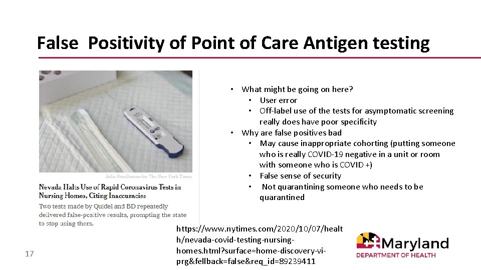 False Positivity of Point of Care Antigen testing • What might be going on