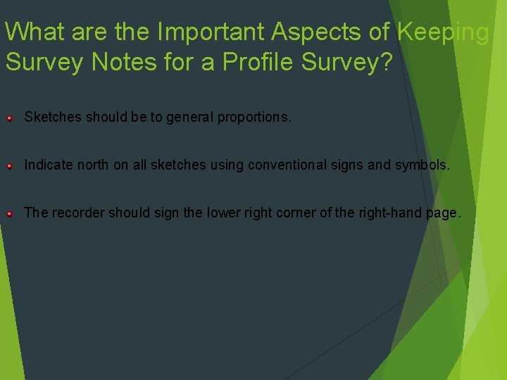 What are the Important Aspects of Keeping Survey Notes for a Profile Survey? Sketches