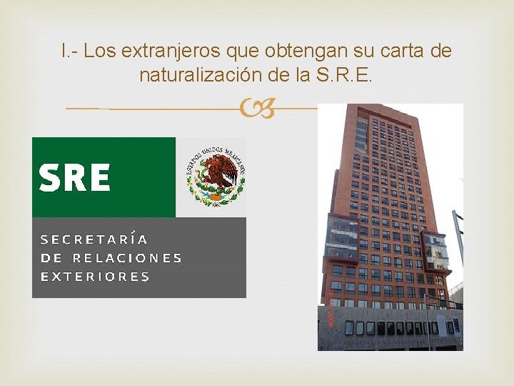 I. - Los extranjeros que obtengan su carta de naturalización de la S. R. I. - Los extranjeros que obtengan su carta de naturalización de la S. R.