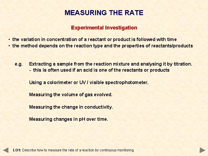 THE RATE EQUATION Learning Objectives 1 Describe how