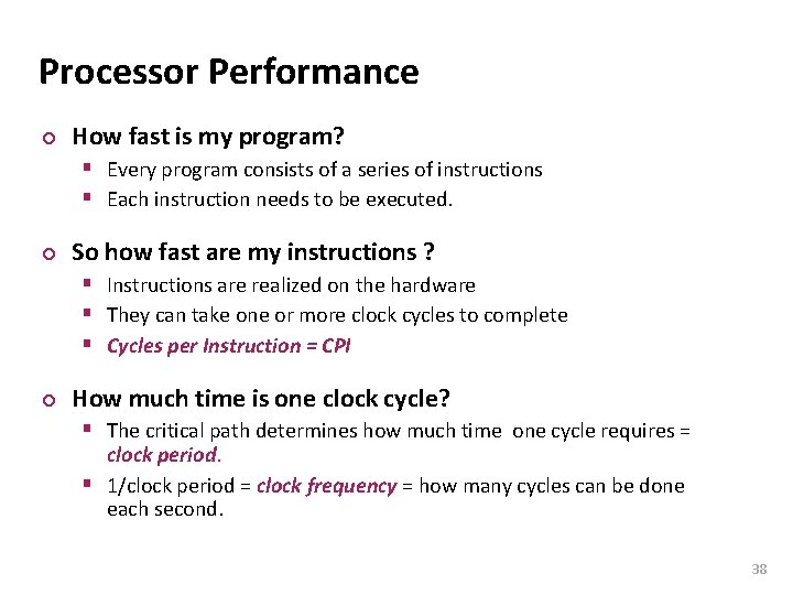 Carnegie Mellon Processor Performance ¢ How fast is my program? § Every program consists