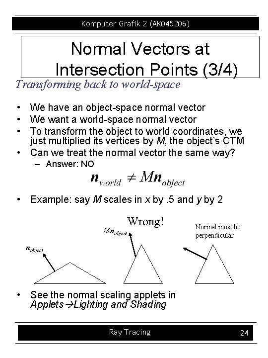 Komputer Grafik 2 (AK 045206) Normal Vectors at Intersection Points (3/4) Transforming back to