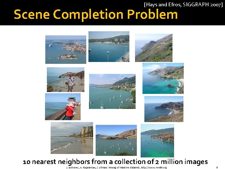 [Hays and Efros, SIGGRAPH 2007] Scene Completion Problem 10 nearest neighbors from a collection