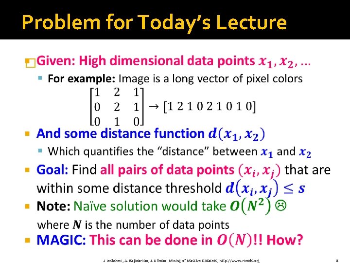 Problem for Today’s Lecture � J. Leskovec, A. Rajaraman, J. Ullman: Mining of Massive