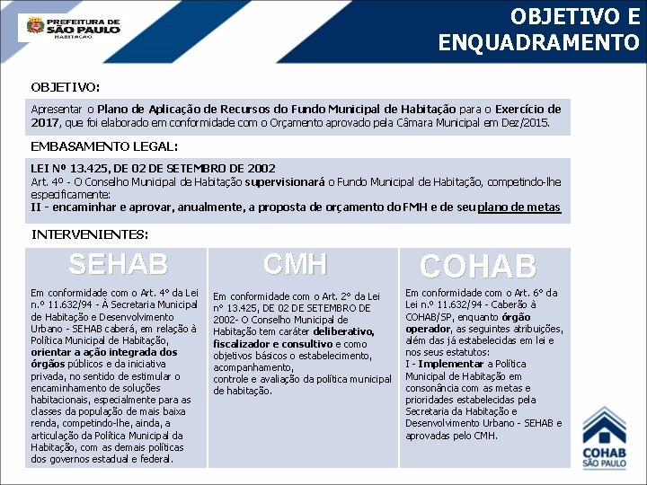 OBJETIVO E ENQUADRAMENTO OBJETIVO: Apresentar o Plano de Aplicação de Recursos do Fundo Municipal