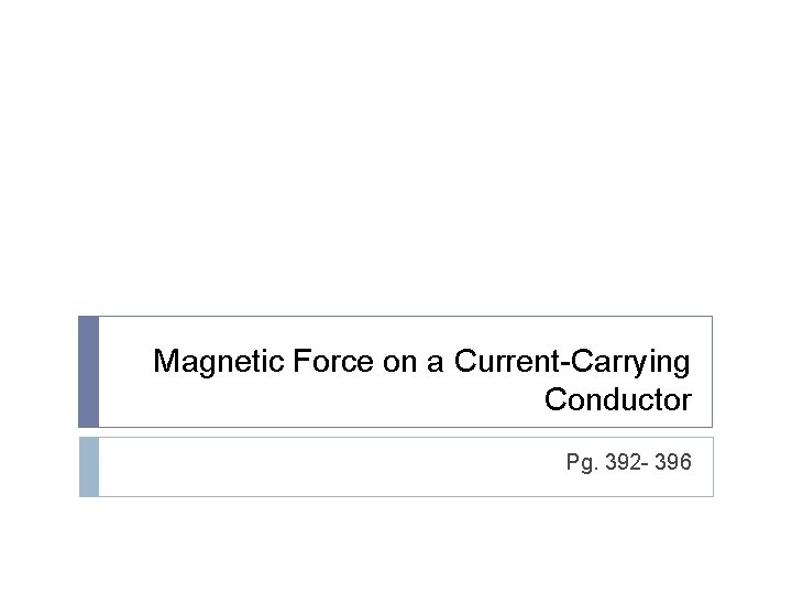 Magnetic Force on a Current-Carrying Conductor Pg. 392 - 396 
