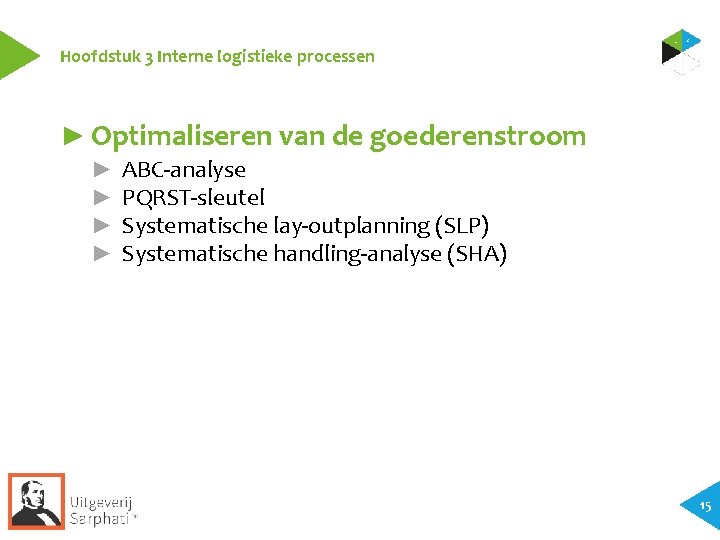 Hoofdstuk 3 Interne logistieke processen ► Optimaliseren van de goederenstroom ► ► ABC-analyse PQRST-sleutel