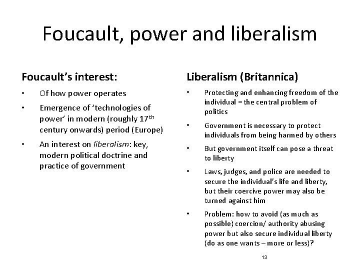 Foucault, power and liberalism Foucault’s interest: • Of how power operates • Emergence of