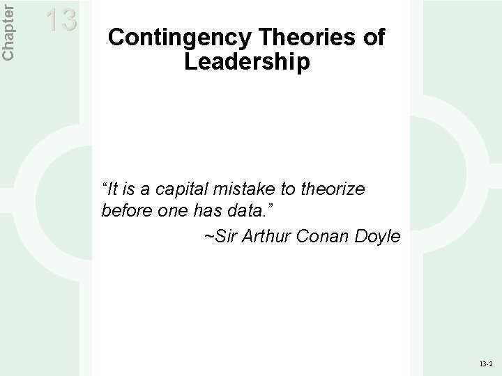 Chapter 13 Contingency Theories of Leadership “It is a capital mistake to theorize before