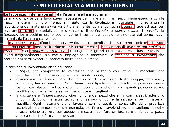 CONCETTI RELATIVI A MACCHINE UTENSILI 22 