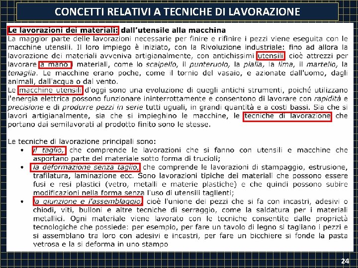 CONCETTI RELATIVI A TECNICHE DI LAVORAZIONE 24 