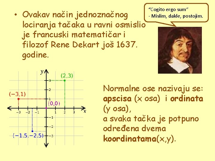  • Ovakav način jednoznačnog lociranja tačaka u ravni osmislio je francuski matematičar i