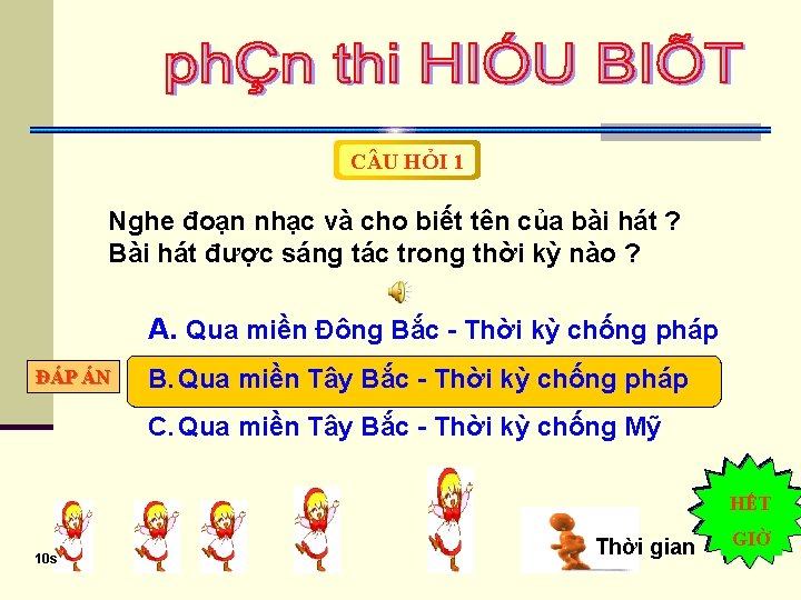 C U HỎI 1 Nghe đoạn nhạc và cho biết tên của bài hát